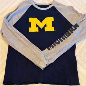Gen2 Michigan Wolverines Long Sleeve Waffle Shirt Boys L 14/16 Navy Gray